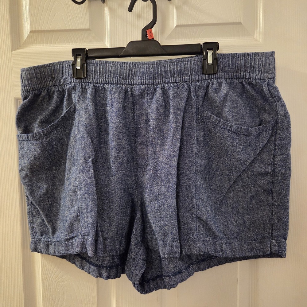 Old Navy sz 3X pull on high‎ rise linen/rayon blue shorts summer beach casual